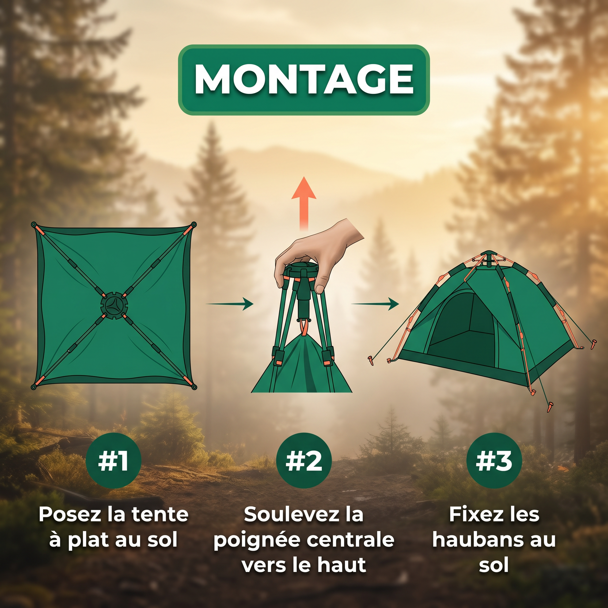 Tente 2 Personnes — Montée en 60 secondes, protégée toute la nuit.