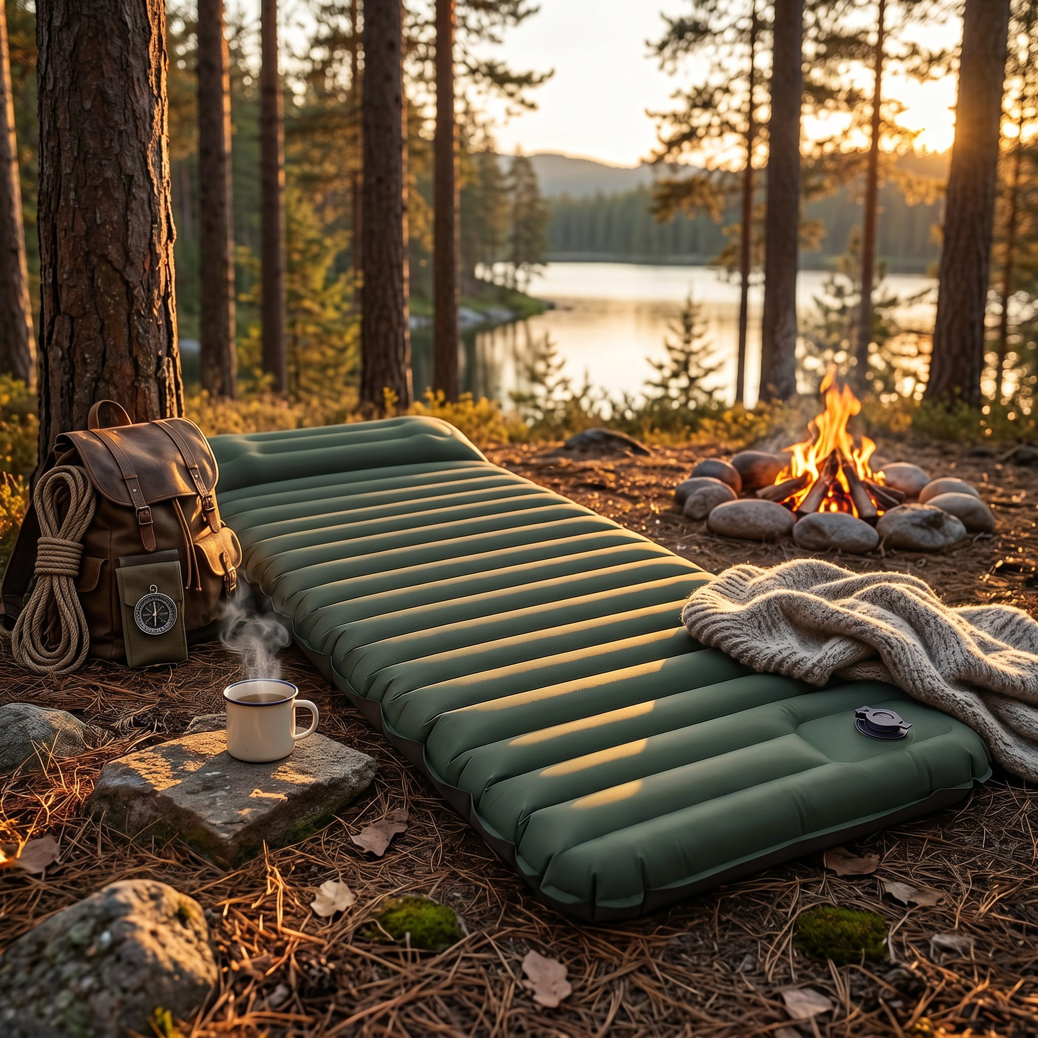 Matelas gonflable avec oreiller intégré — Design ergonomique et isolation thermique pour enfin bien dormir en camping.