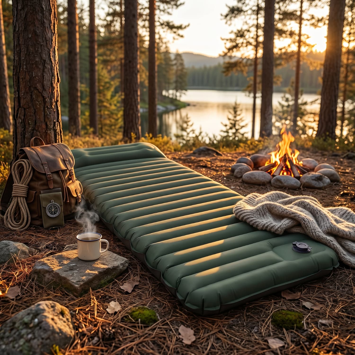 Matelas gonflable avec oreiller intégré • Design ergonomique et isolation thermique pour enfin bien dormir en camping.