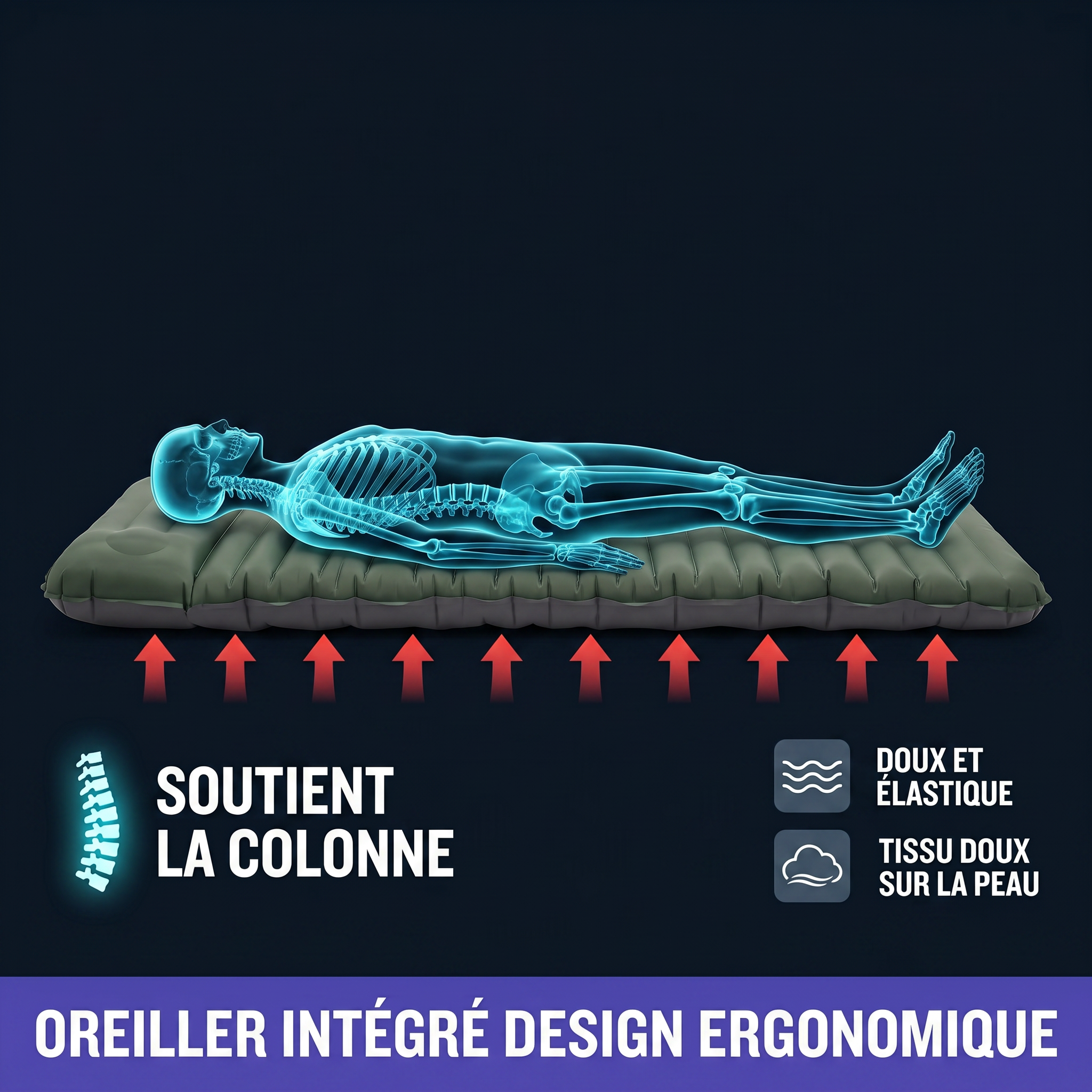 Matelas gonflable avec oreiller intégré — Design ergonomique et isolation thermique pour enfin bien dormir en camping.